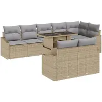 vidaXL Ensemble de canapé de jardin avec coussins avec coussins 9 pcs Beige et gris clair