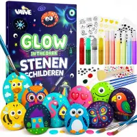 VAIVE Stone Painting 61-piece - Glow in the Dark Happy Stones - Artisanat - Kit de bricolage pour filles et garçons - Kits de bricolage