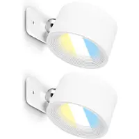 Briloner TARI Lot de 2 lampes LED murales à batterie, magnétiques, CCT, variateur tactile, recharge USB-C, blanc, 9x7,5x4 cm