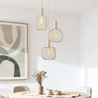 LumenXL Suspension moderne Nudea avec abat-jours métalliques beiges, 3 lumières
