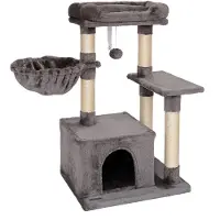 Lionto Arbre à chat compact 85 cm, arbre à chat peu encombrant avec balle de jeu, tronc en sisal & surface à gratter, gris foncé
