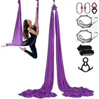 Vevor Hamac de Yoga Aérien 8x2,8 m Kit Balançoire de Yoga Inversion Danse Aérienne en Nylon 100 g/m² Charge 1000 kg Vol Anti-gravité d'Air pour Fitness Musculation Pilates Gym Maison Studio Violet