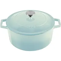Moa Casserole en fonte - 5,7L - Pour toutes les sources de chaleur y compris l'induction - Avec couvercle - Ø 26cm - Revêtement antiadhésif - Bleu clair