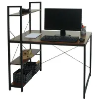 Mendler Bureau avec étagère HWC-K81, table d'ordinateur portable table de travail, 100x60cm métal MDF brun