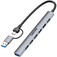 UNITEK International H1209AGY01, USB Type-C, 5 000 Mbit/s, gris, aluminium, câble rond, 140,5 mm
