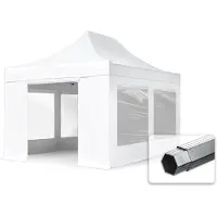 TOOLPORT 3x4,5 m Tonnelle pliante Acier, PVC 800, côtés panoramiques, blanc