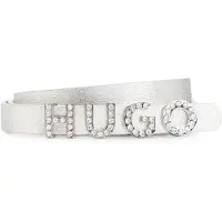 HUGO Ceinture en cuir italien avec logo à strass et doublure intégrale