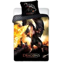 MCU Coton literie 140x200 Dragons 027 Fiery Dragon noir orange taie d'oreiller 70x90