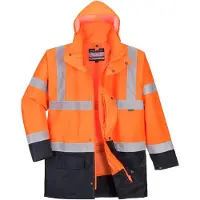 Portwest - Parka 5 En 1 Imperméable Haute Visibilité Essentiel Orange / Marine L
