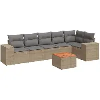 vidaXL Ensemble de salon de jardin 7 pièces avec coussins Beige Poly Rattan