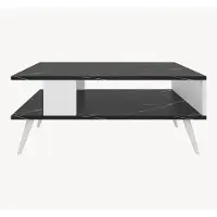 En.casa Table basse Lycksele Table d'appoint avec espace de rangement rectangulaire aspect marbre noir blanc avec étagère inférieure Table de salon