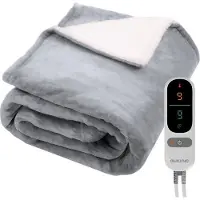Auronic Couverture électrique - Couverture chauffante - Polaire Sherpa - 9 niveaux de chaleur et minuterie - Couverture - 200x180 - 2 personnes - Gris