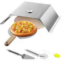Vevor Four à Pizza de Jardin 3 Pièces Fours à Pizza Extérieur Acier Inoxydable Four à Pizza au Gaz 48 x 35 x 17 cm Durable Pierre à Pizza en Cordiérite Coupe-Pizza pour Barbecue au Gaz et au Charbon