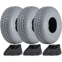 Parnells 330x100 Mobility Scooter Tyre & Tube Grey Pneumatic Tire Pumped 400-5 (Set Of 3)