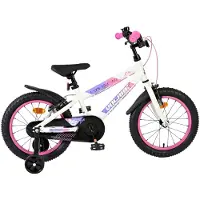 Volare Lily : vélo pour enfants - fille - 16 pouces - blanc, rose, violet - avec deux freins à main