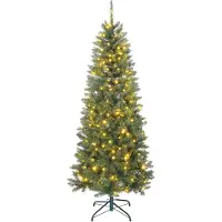 HOMCOM Sapin de Noël artificiel 180 cm, arbre de Noël fin avec 250 lumières blanches chaudes et multicolores, 9 modes d'éclairage, 899 pointes de branche articulée, support en métal pliable, vert