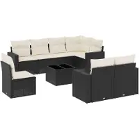 vidaXL Ensemble de salon de jardin 9 pièces avec coussins noir poly rotin