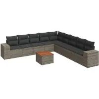 vidaXL Ensemble de salon de jardin 10 pièces avec coussins Gris Poly Rattan