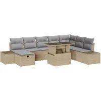 vidaXL Ensemble de canapés de jardin , 9 pièces, beige, en polyrotin