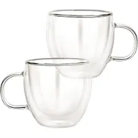Cheffinger Lot 2 Verres Avec Poignée Double Paroi 250ml En Verre Borosilicate Transparent