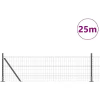 vidaXL Clôture avec poteaux Gris 0,4 x 25 m Acier et PVC