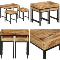 vidaXL Tables basses gigognes 3pcs bois de manguier massif brut et fer