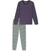 Schiesser Pyjama 'Casual Essentials' beige / bleu foncé / vert pastel