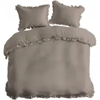 Detexpol Linge de lit en coton 160x200 taupe avec volants Pure 23