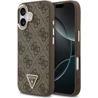 GUESS Coque arrière en cuir avec logo Triangle classique et MagSafe pour Apple iPhone 17 - Marron