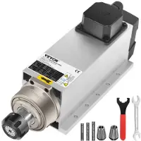 Vevor Kit Moteur de Broche CNC Refroidissement par Air 4 kW Vitesse 18000 tr/min Pince ER25 Quatre Roulements Conception d'Équilibre Dynamique Moteur pour Machine à Graver Convertisseur de Fréquence