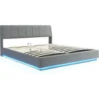En.casa LED Lit rembourré 'Tröstiar' avec coffre de lit Lin 180 x 200 cm Anthracite