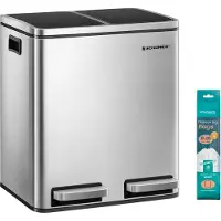 Songmics Poubelle 30L Poubelle à pédale 2 x15L Poubelle en inox avec systèmes de séparation et 2 seaux intérieurs LTB30H