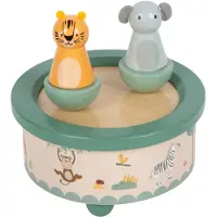 Small Foot Boîte à musique - COMPANY - Safari - Animaux en bois - Mélodie apaisante - 12x12x12 cm