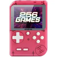 Console de jeu portable Transparent Rouge avec 256 jeux et batterie rechargeable