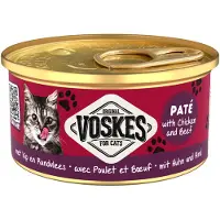 Voskes Pâté Nourriture pour Chats - Poulet et bœuf - 24 x 85 g