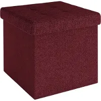 Intirilife Pouf pliable 30x30x30 cm en ROUGE CERISE - Siège en cube avec espace de rangement et housse en tissu avec creux - Siège en cube repose-pieds coffre de rangement pouf coffre
