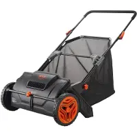 Vevor Balayeuse à Gazon 99 L Balai Ramasseur Herbes avec Sac de Collecte Largeur Balayage 53,5 cm Brosse Rotative Réglable en Hauteur Roues 25 cm pour Pelouse Jardin Feuilles Débris Secs 112x67x90 cm