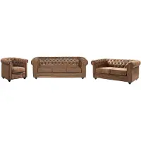 Vente-unique Canapé 3+2+1 Places Chesterfield En Microfibre Aspect Cuir Vieilli