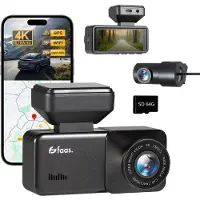 Faas Dashcam 4K Dual - 3840×2160 - Grand Angle 170° - Avant et arrière - Carte mémoire 64Go - Vision nocturne - WiFi - Capteur G - Time-Lapse - 9.5×4.3×3.8 cm - Noir