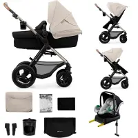 Kinderkraft MOOV 2 AIR - Poussette 4 en 1 - Baignoire bébé, poussette et MINK PRO i-Size - Roues gonflables - Capote UPF50+ - Jusqu'à 27 kg - Gris