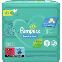 Pampers Fresh Clean Lingettes nettoyantes humides pour bébé pour peaux sensibles, 4 x 52 pièces