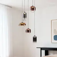LumenXL Suspension Kafei dimmable à 3 étapes avec LED et abat-jours en verre doré, fumé et cuivré