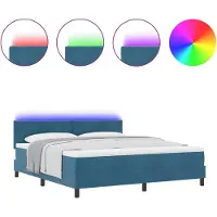vidaXL Lit boxspring à LED avec tête de lit, bleu foncé, 180 x 200 cm, velours