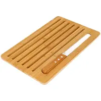Cheffinger Planche À Découper Pain Avec Couteau En Bambou 41x27cm Découpe Facile Marron / Beige