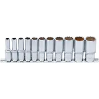 Bgs Jeu de douilles à douze pans, profond Entraînement carré intérieur 10 mm (3/8") tailles en pouces 11pcs - 6859