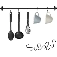 Orion Barre à crochets pour ustensiles de cuisine Barre de cuisine suspendue en métal noir avec 5 crochets 78,5 cm