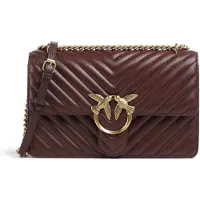 Pinko sac à épaule bandoulière Love One Classic DC Sheep Nappa Chevron Burgundy Wine - Antique Gold marron foncé