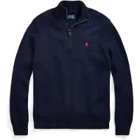 Ralph Lauren pour homme. 710859939002 Pull en coton avec fermeture éclair marine courte (XS), Casuel, Classique