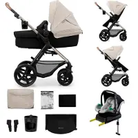 Kinderkraft MOOV 2 - Poussette 4 en 1 - Avec baignoire bébé, poussette et siège enfant MINK PRO i-Size - Grandes roues increvables - UPF50+ - Jusqu'à 27 kg - Gris
