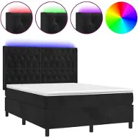 vidaXL Lit boxspring avec matelas & LED noir 140x190 cm velours